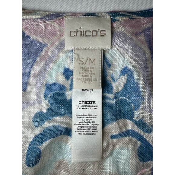 Chico's 100% Linen Poncho Pastel Paisley Boho Top Oversized Women's S/M - Picture 8 of 12